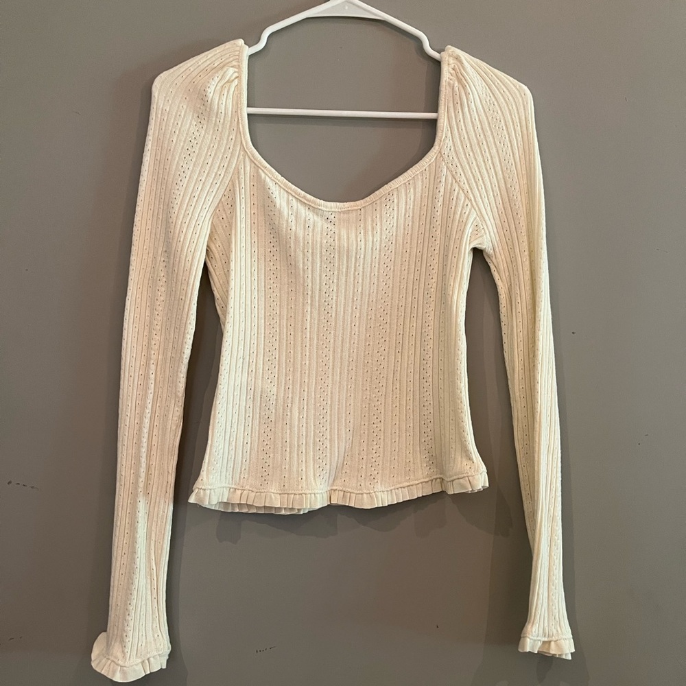Mango Ruffled Pointelle sweater small